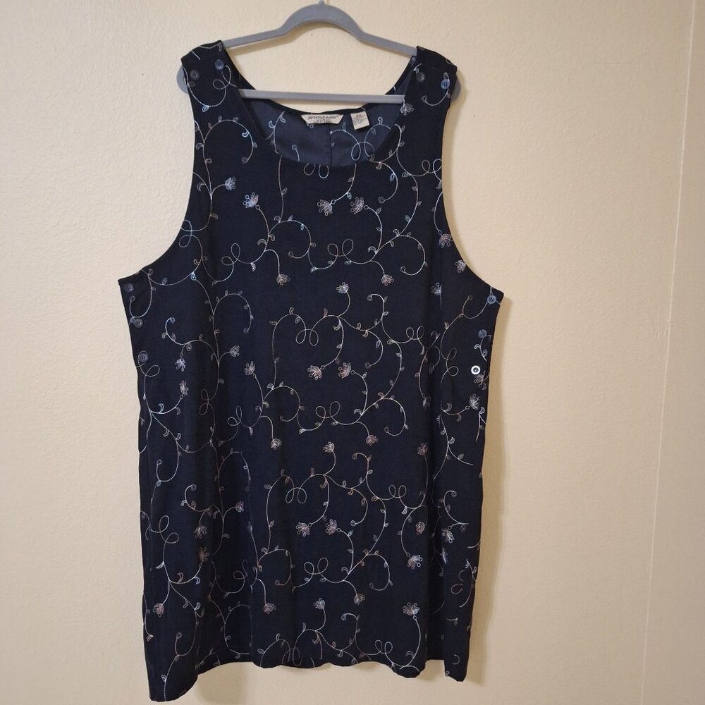 Vintage Jenna Lane Black Embroidered Sleeveless Apron 3X Retro Boho‎ Cabincore